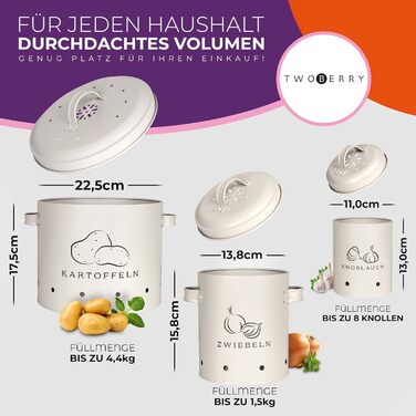 Storage Boxes [Set of 3] including peeler - longer shelf life thanks to 360° air circulation - ideal storage for onions, potatoes & garlic (White)