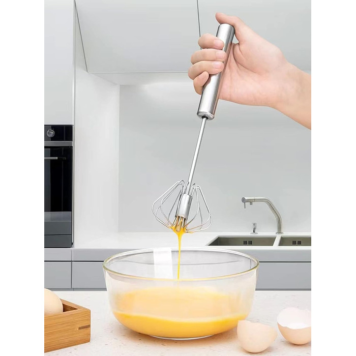 1 piece semi-automatic rotating whisk, stainless steel whisk, kitchen tool