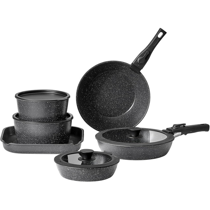 Каструля VEVOR з кришкою (індукційна, антипригарна, чорна, зі знімною ручкою) для кухні кемпера/автобудинку