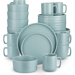 Набір посуду Vancasso SESAM Serie з каменю, 16 предметів, для 4-12 осіб. Тарілки, миски, чашки, скандинавський дизайн, темно-сірий, сірий, блакитний, зелений