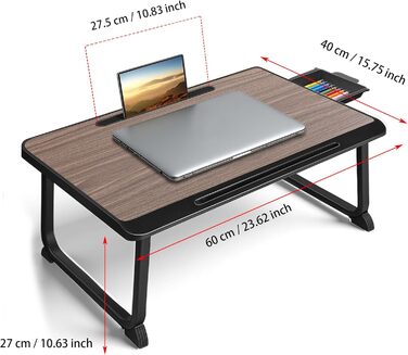 Стіл-підставка для ноутбука в ліжко, для роботи та відпочинку, 60x40 см, коричневий