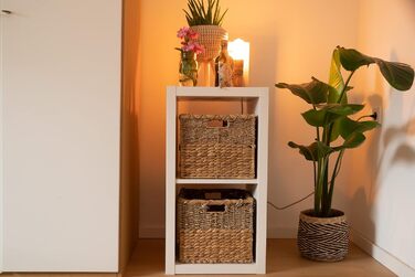 Decorative Basket Storage Woven from Water Hyacinth - Seagrass Rectangular - Shelf Basket Square - Set of 3 (S+M+L) Natural