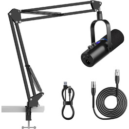 Мікрофон Ortizan XLR/USB для геймінгу та подкастингу з регулятором гучності, кріпленням, ефектами та шумозаглушенням - Чорний