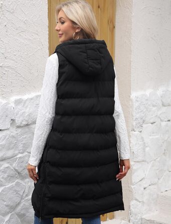 Жіноча зимова жилетка Maeau: тепла, довга, з капюшоном та кишенями (чорний, XXL)