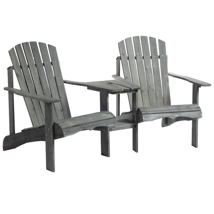Крісло Adirondack Outsunny на 2 місця з журнальним столиком та отвором для парасольки, садовий комплект крісел, садові меблі для балкону з масивного дерева сірого кольору, розмір 178 x 87 x 92 см