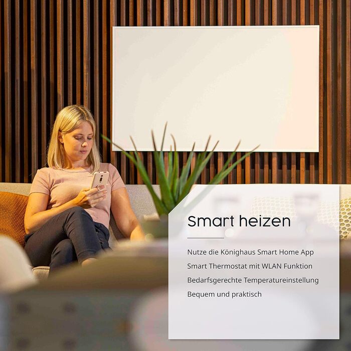 Інфрачервовий настінний обігрівач Könighaus 1000 Вт зі Smart Thermostat - TÜV SÜD, 5 років гарантії, подвійний захист від перегріву, для приміщень до 26 м²