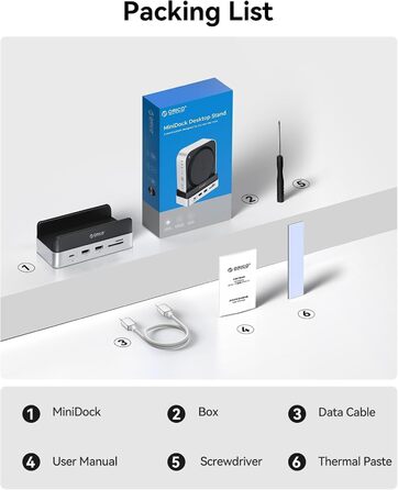 ORICO MiniDock VS10: Док-станція та підставка для Mac mini M4/M4 Pro з корпусом для NVMe SSD, хаб USB-C з 4K HDMI, DisplayPort, SD/TF 3.0, USB-C/A 10Gbps, PD 100W, 10-в-1, DIY