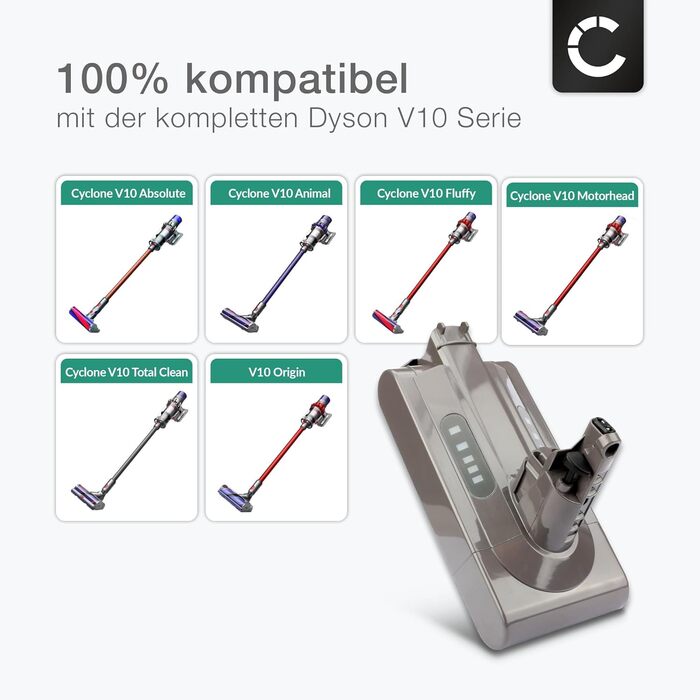 CELLONIC Акумулятор для пилососа сумісний з Dyson V7 Origin, Motorhead, Trigger, +, SV11 (21.6V, 2500mAh) та Dyson V10 (3000mAh)