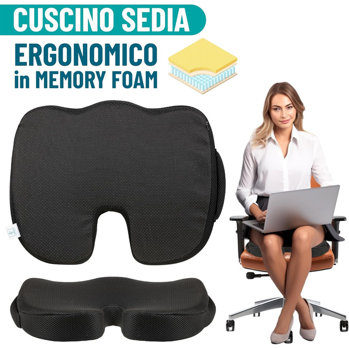 Подушка для попереку MAZZINI з Memory Foam - ергономічна підтримка спини для офісного крісла та авто, антиковзка, знімний чохол, при болях у попереку, для правильної постави