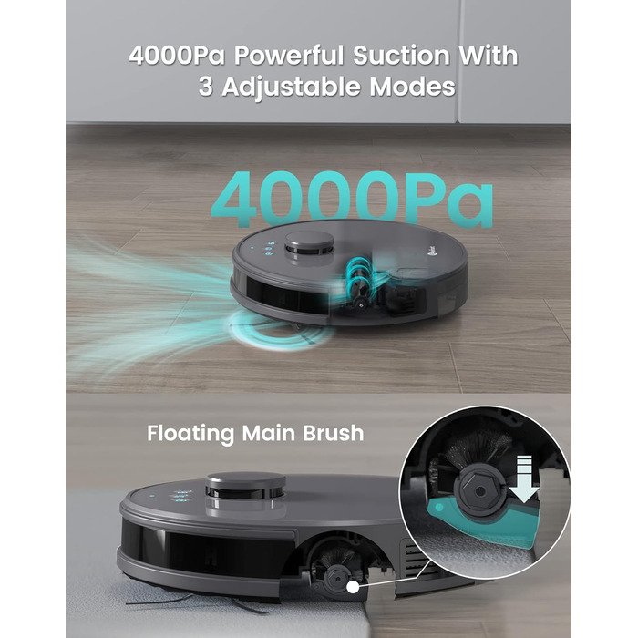 Робот-пилосос LEFANT M1B: потужність 6000Pa, функція миття, лазерна навігація, анти-заплутування, керування через додаток та Alexa, для тварин та килимів, білий