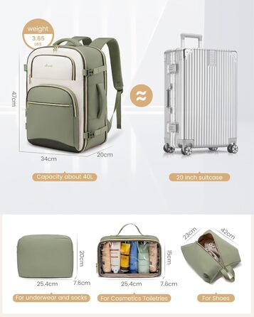 Рюкзак LOVEVOOK для ручної поклажі, 40L, для подорожей, чоловічий/жіночий, 17 дюймів, водонепроникний, для вихідних, кемпінгу, бізнесу