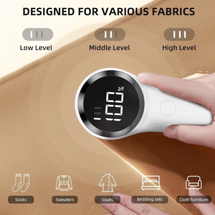 Електричний видалення ворсу з одягу - портативний бездротовий прилад для чищення одягу з LED-дисплеєм (чорний)