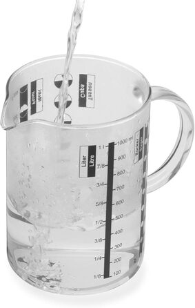 WMF Function Bowls Mixing Bowl 1.75l, with handle, polished Cromargan stainless steel, scaling & Gourmet Glass Measuring Cup 1.0l, heat-resistant glass, scaling for liters, milliliters, cups, and grams