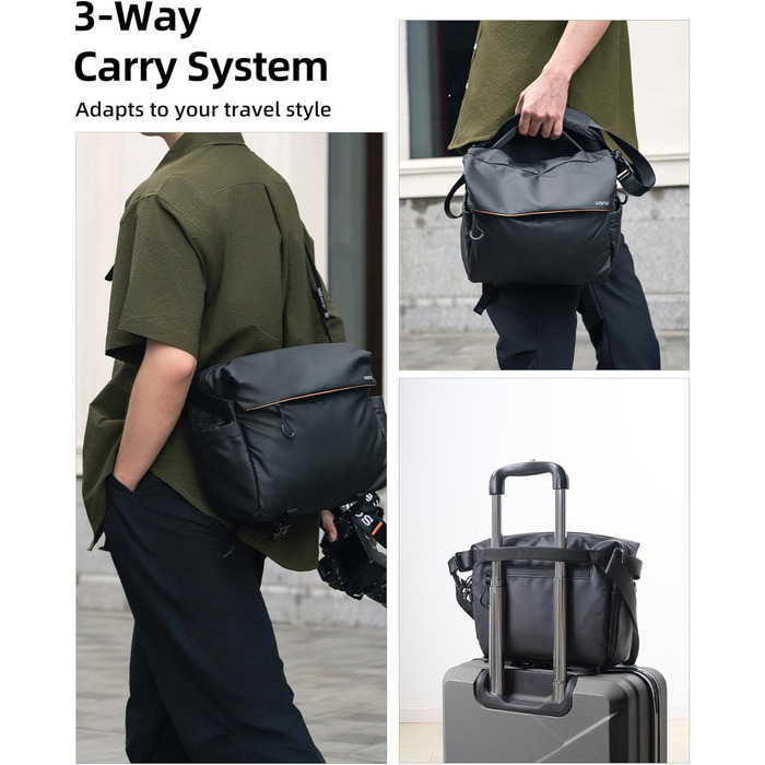 Чорна сумка-переноска для камери LLANO: DSLR/беззеркальні камери, 1 камера, 2 об'єктиви, аксесуари