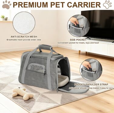 Транспортний бокс для котів Romon - переноска для тварин, переноска для кота, сумка для кошенят та собак до 6 кг (сірий, 44x28x25 см)