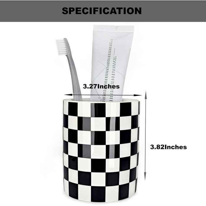 Bathroom Toothbrush Holder, Bathroom, Toothbrush Holder Set, Modern, Cute, Toothbrush and Toothpaste Holders for Bathroom, Countertop, Organizer, Black and White Plaid Decor