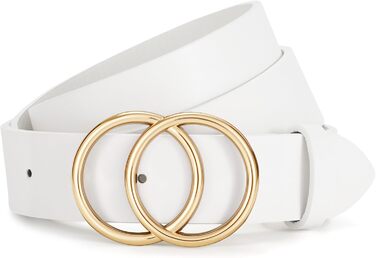 Жіночий шкіряний ремінь JasGood з подвійною кільцевою пряжкою для джинсів, штанів та суконь (3 кольори, L: 130 см, обхват талії 96-105 см)