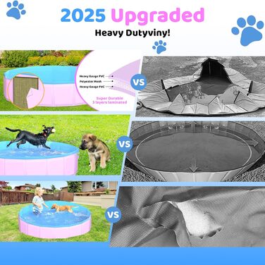 80x20 cm Foldable Dog Pool – Collapsible Plastic Hard Pool for Dogs and Children, Non-Slip Pet Bathtub for Outdoor Use in the Garden, Lightweight and Portable (Pink, 220x30cm)