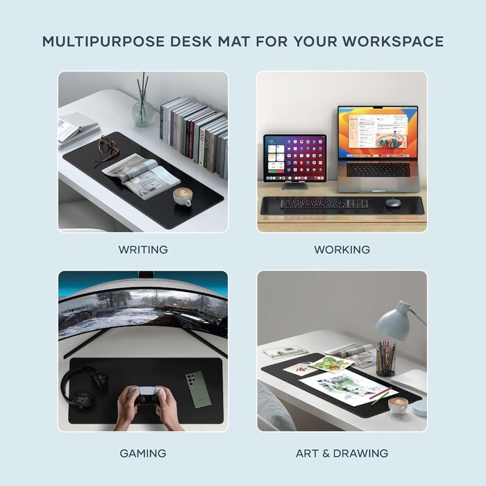 Килимок для миші SATECHI преміум PU шкіра, великий, чорний 68x31.5 см – для офісу та дому