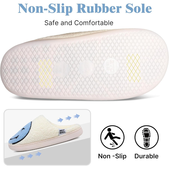 Теплі зимові домашні тапочки для жінок Smiley з м'якої плюшевої піни, Memory Foam, блакитні (38/39 EU)