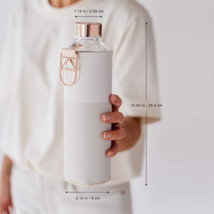 EQUA large drinking bottle with faux leather cover, 750 ml, made of borosilicate glass, BPA-free and leak-proof. (Sage)