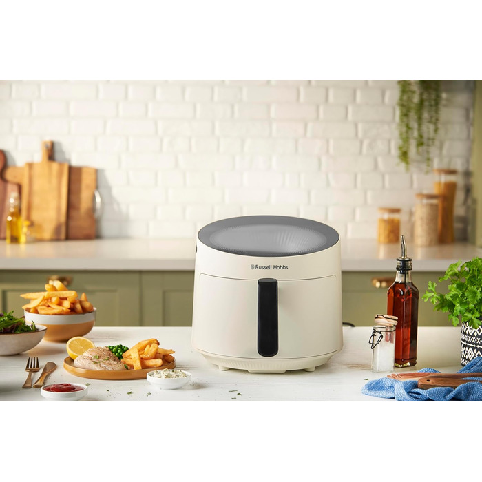 Russell Hobbs Hot Air Fryer 5L [10 Programs | with Viewing Window] AirFryer (Oil-free Frying, Frying, Grilling, Roasting, Baking, max 200°C, Dishwasher Safe, Cream) SatisFry Panoramic 27421-56