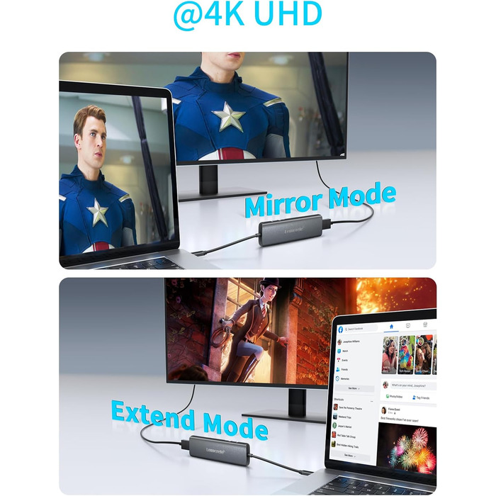 Lemorele Док-станція USB C/A 10Gbps, 3 монітори, 14 в 1: 2 HDMI (4K), Ethernet, 4 USB 3.2/2.0, VGA, Type-C 3.1, PD 100W, Audio, SD/TF, для Windows, MacBook (Блакитна)