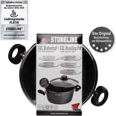 STONELINE XXL алюмінієва каструля 28 см з кришкою, 7 л, антипригарна з кам'яним покриттям, для індукції та всіх плит, для духовки, сіра, приготування без жиру та олії