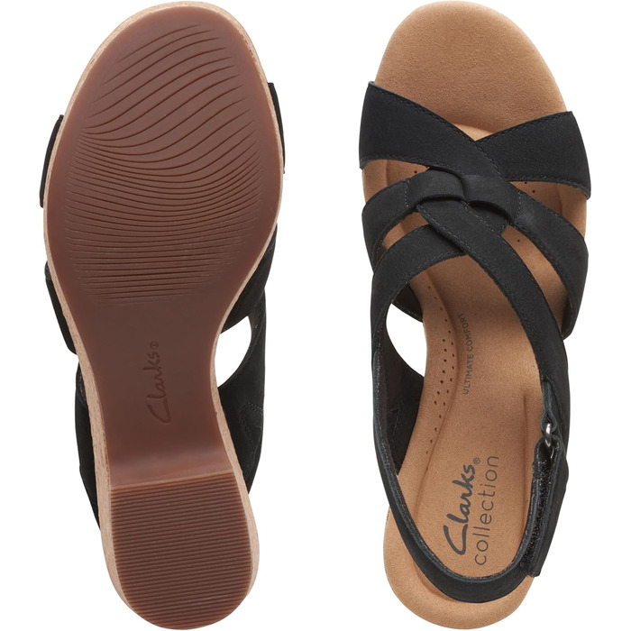 Босоніжки жіночі Clarks Giselle Beach з натуральної замші на танкетці, чорні (40 EU)
