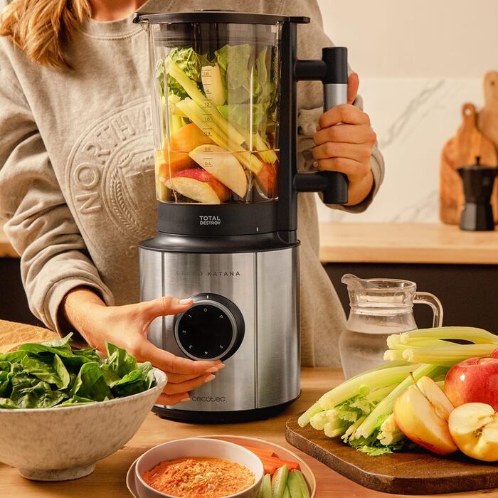 Cecotec Stand Mixer Grand Katana 2700MAX Total Destroy Screen B. Maximum Power 2700W, Digital Display, 8-Blade Knife with Black Titanium Coating, 1.8L Glass Jug
