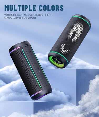 Ortizan Bluetooth колонка з LED підсвіткою, 40 Вт, IPX7 водонепроникна, 30 год роботи, чорна