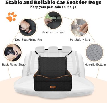 Автокрісло для собак середніх та маленьких порід (до 23 кг), з м'якою подушкою та страхувальним ременем, чорного кольору, розмір M