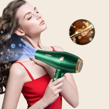 Фен CONFU Profi Ionen 2400W з дифузором та насадкою для укладки, 2 швидкості, 3 режими нагріву, AC мотор, для салону та дому (зелений)
