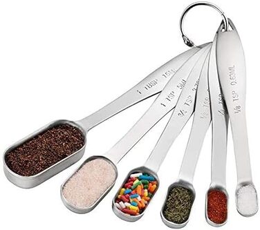 Shovel spoon set, 6-piece, stainless steel measuring spoons, slim measuring teaspoon set, measuring cups, for dry and liquid ingredients, spices, sugar, coffee, kitchen scale, kitchen.