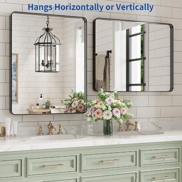 WEER Дзеркало для ванної кімнати чорного кольору з металевим каркасом, 61 x 81 см, прямокутне, з закругленими кутами, з загартованого скла, антикорозійне (Матове чорне, 76.2L x 50.8B cm)