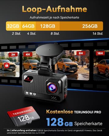 Автомобільний відеореєстратор 4K+4K з передньою та задньою камерою, 128GB карта пам'яті, 5.8GHz WiFi, 3