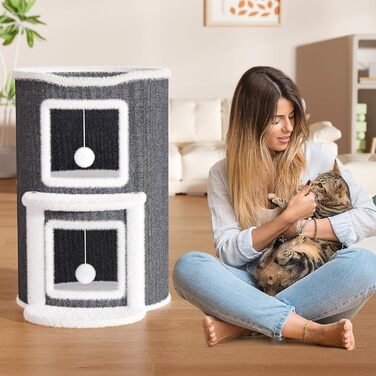 Двоярусна котяча хатинка-тонечка з когтеточкою, 60x40x40 см, 40x40x60 см. Клітка-будинок для котів з платформою та іграшкою