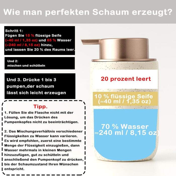 Дозатор для миючого засобу та рідкого мила GIRLUFO, 350 мл, бежевий, з великим насосом. Наповнюваний дозатор для ванної кімнати та кухні. Легкий у використанні.