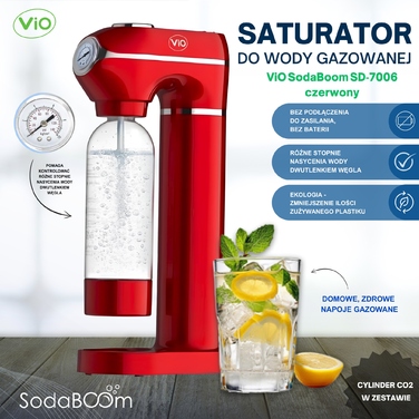 Сифон для газування води ViO SodaBoom SD-7006 з манометром, червоний