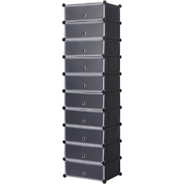 WOLTU Shoe Box, Shoe Storage, Set of 10, Stackable Design, for 20 Pairs, with Door, Hooks, 40x30x170 cm, White (47 x 35 x 170 cm, Black)