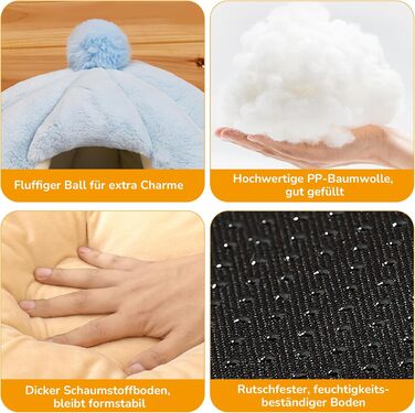 Кішка/Собака, Будинок-Печера ALLSOPETS, Igloo, Зйомний М'який Кисень, Для Маленьких і Середніх Тварин, Глетчер Блакитний, L