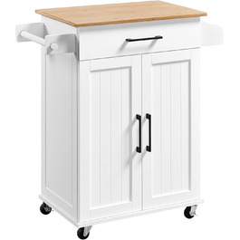 Кухонний візок Yaheetech на колесах з ящиком та 3 полицями, білий, 60x40x88,5 см