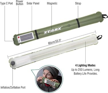 Qoolife LED Camping Lamp Rechargeable, Foldable Solar Camping Light Power Bank with 2 Charging Methods, Rechargeable Camping Lamp with Magnetic Attachment, Waterproof for Camping 85 cm