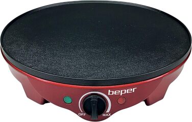 Електрична млинниця Beper BT.710Y 800Вт, червоно-чорна, антипригарне покриття, для приготування млинців та налисників