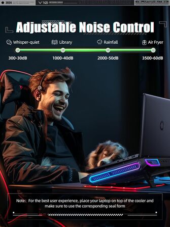 Підставка охолодження для ноутбука RGB з потужним вентилятором 4.72'', швидке охолодження для комп'ютерів 13-17,3'', керування клавішами, 3 регульовані підставки, 4-портовий USB C&A, чорний