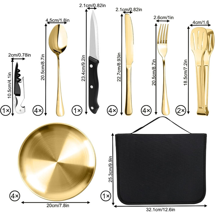Набір посуду для кемпінгу MOMAHUA на 2 особи (10 шт.) з нержавіючої сталі. Ідеальний для пікніків, подорожей. Включає сумку для посуду. (Набір посуду на 4 особи)
