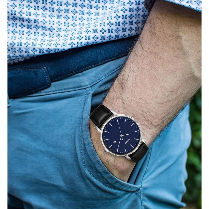 Годинник чоловічий BUREI, аналоговий, кварцовий, з сітчатим ремінцем, блакитний | Подарунок для чоловіків