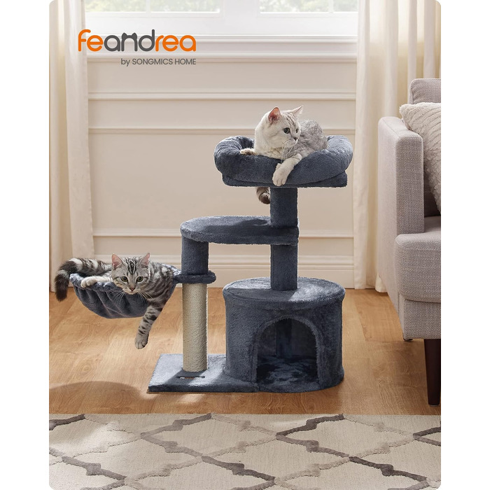 Feandrea Cat Tree, Small Cat Tree, Multi-Level, 68 cm, Smoke Gray PCT59G