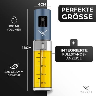 Розпилювач олії VALUXE® Оригінал - Преміум нержавіюча сталь та скло, точний дозатор для кухні, блакитний