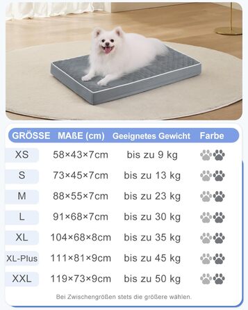 Ортопедичне ліжко для собак KSIIA, великі породи, 104x68x8 см, знімний килимок, миється, сірий колір